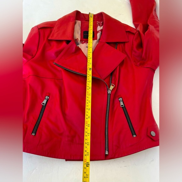 Tergan Red Lamb Leather Moto Biker Style Jacket Zipped Pockets Double Collar XL - Picture 16 of 16